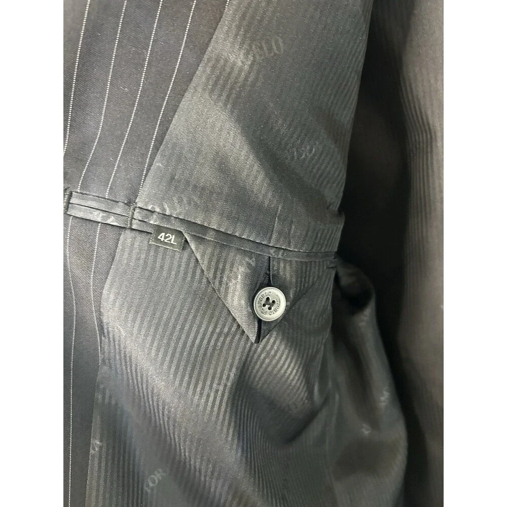 Vittorio St. Angelo Black White Pinstripe Blazer 42L Long 4-Button Notch Lapel